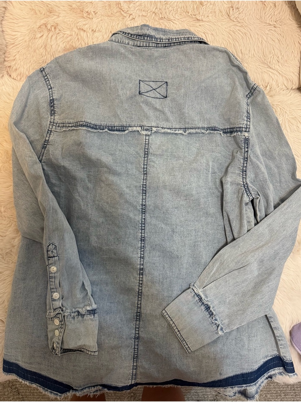 Light Blue Ruffle Denim Button-Down - Picture 3 of 6